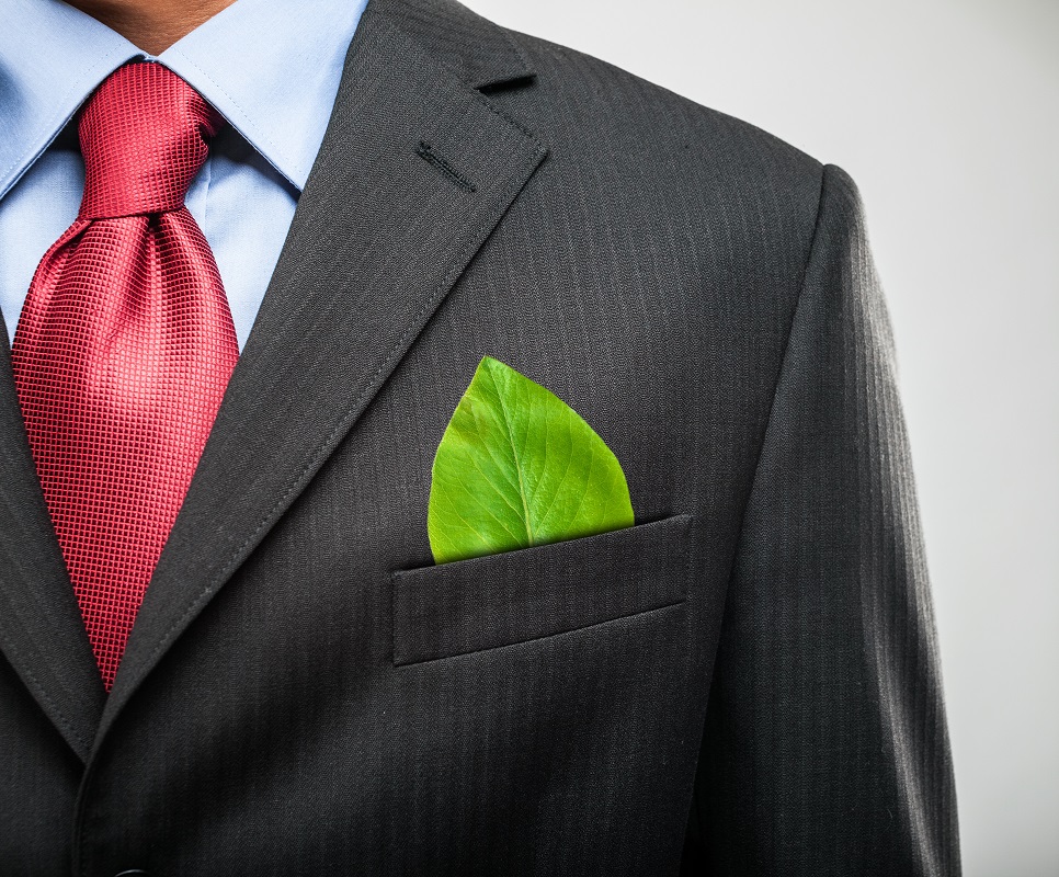 man in suit with leaf on his pocket